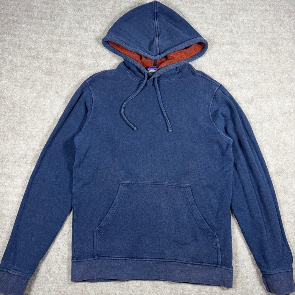 Patagonia Hoodie Mens Medium Blue‎ Trail Harbor Hoody Pullover Fleece Hemp Blend